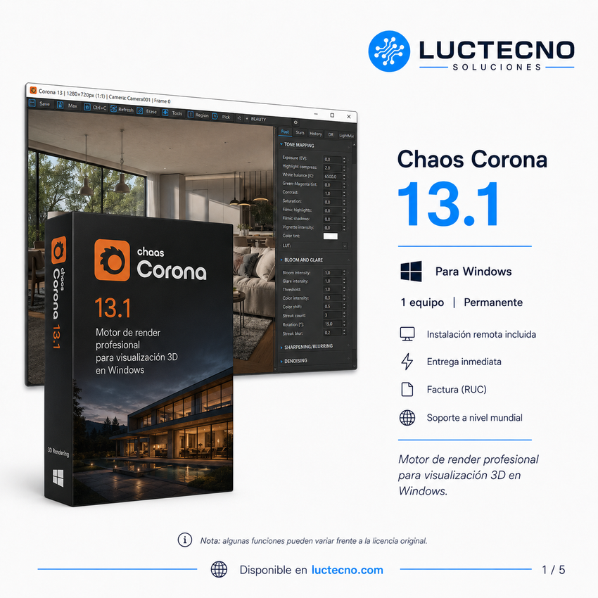Chaos Corona 13.1 para Windows | Render 3D fotorrealista, arquitectura, interiores y visualización profesional