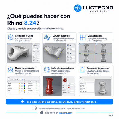 Rhino 8.24 para Windows y Mac | Modelado 3D, diseño NURBS, SubD y Grasshopper profesional