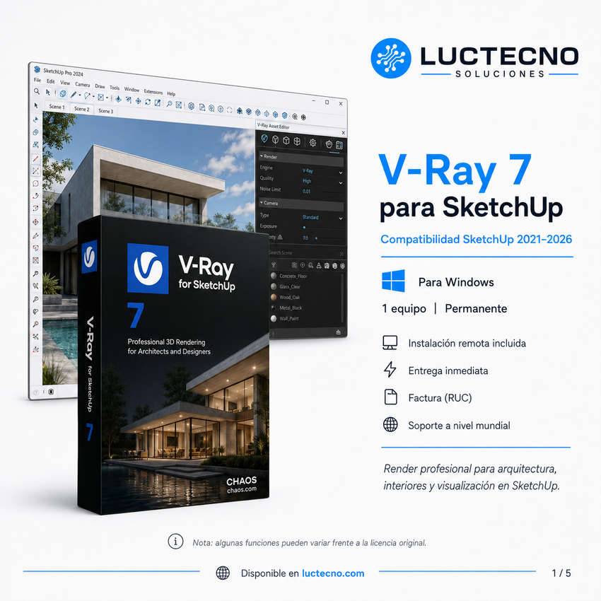 V-Ray 7 plugin para SketchUp en Windows – render 3D fotorrealista