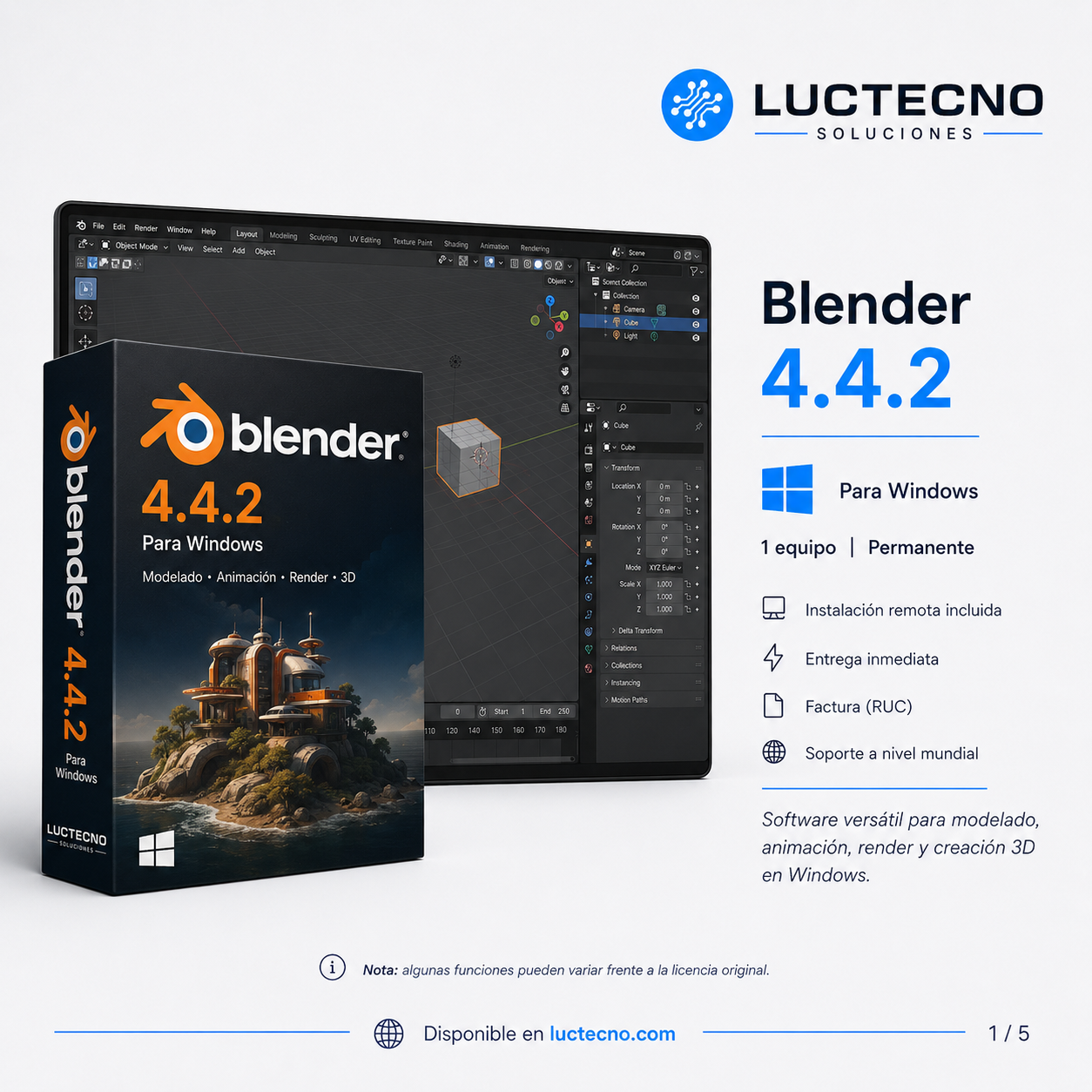 Blender 4.4.2 para Windows | Modelado 3D, animación, render, escultura y creación digital