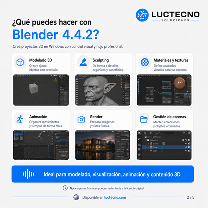 Blender 4.4.2 para Windows | Modelado 3D, animación, render, escultura y creación digital
