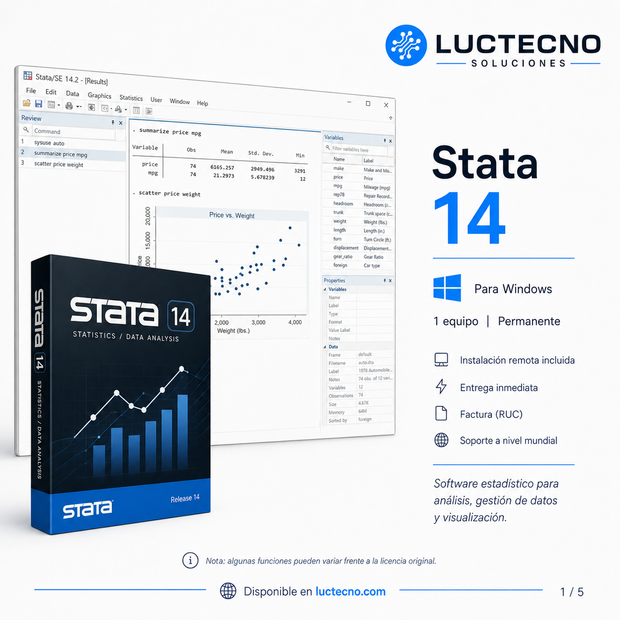 Stata 14 para Windows | Software estadístico, econometría, análisis de datos e investigación profesional