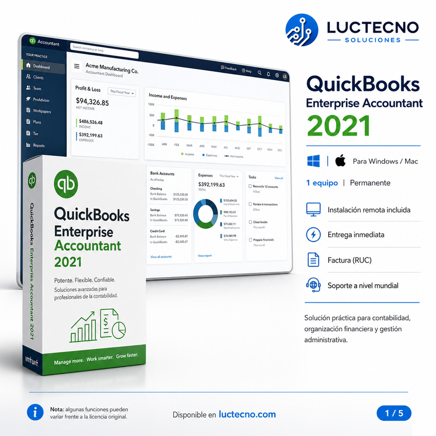 QuickBooks Enterprise Accountant 2021 para Windows y Mac | Contabilidad, facturación, inventario y gestión financiera