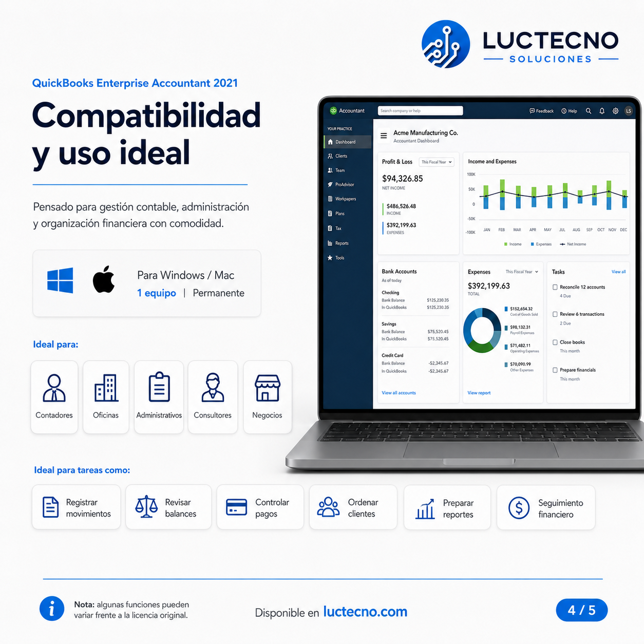QuickBooks Enterprise Accountant 2021 para Windows y Mac | Contabilidad, facturación, inventario y gestión financiera