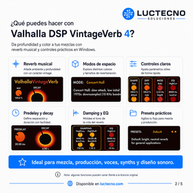 Valhalla DSP VintageVerb 4 para Windows | Plugin de reverb vintage, mezcla y producción musical profesional