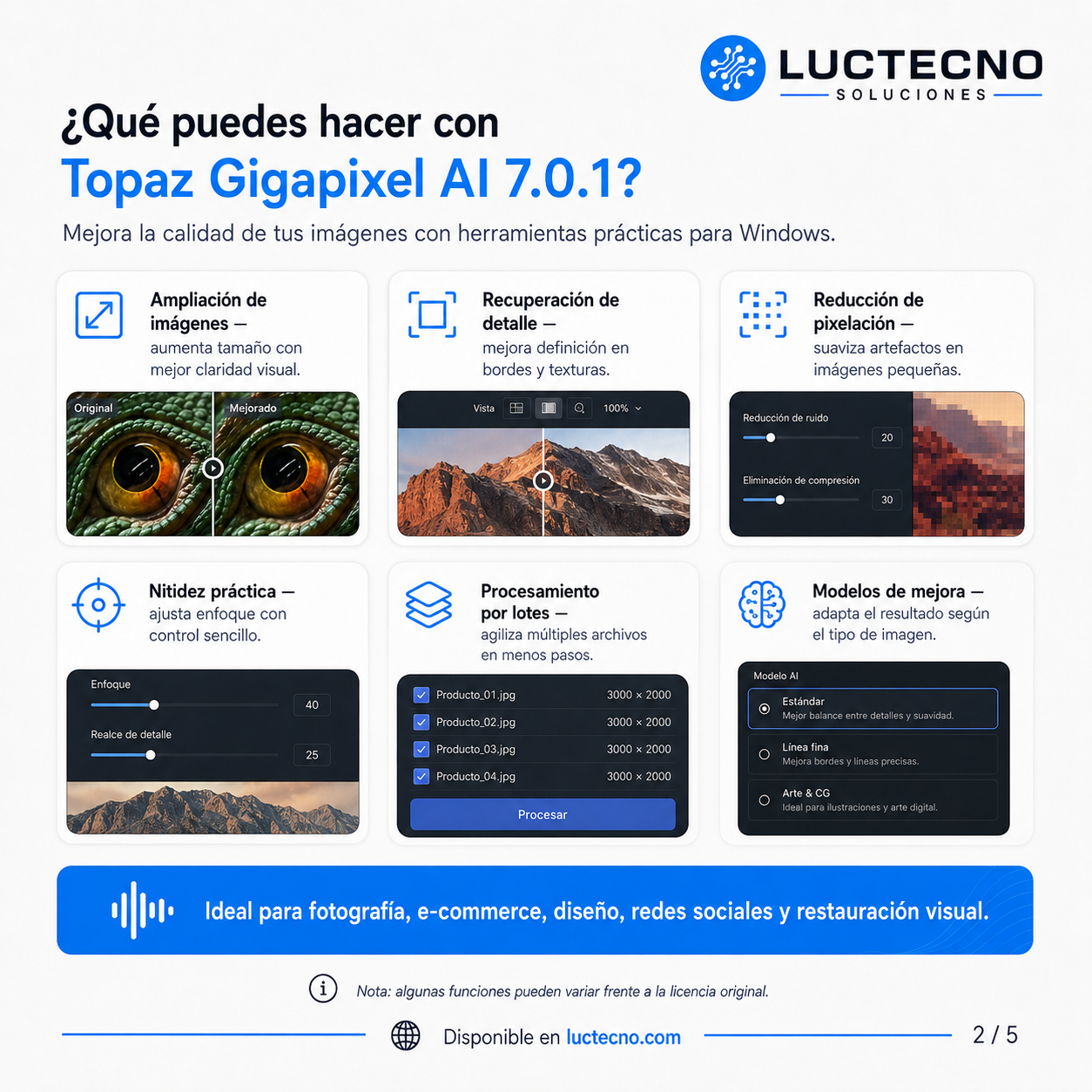 Topaz Gigapixel AI 7.0.1 para Windows | Ampliación de imágenes, mejora fotográfica e inteligencia artificial