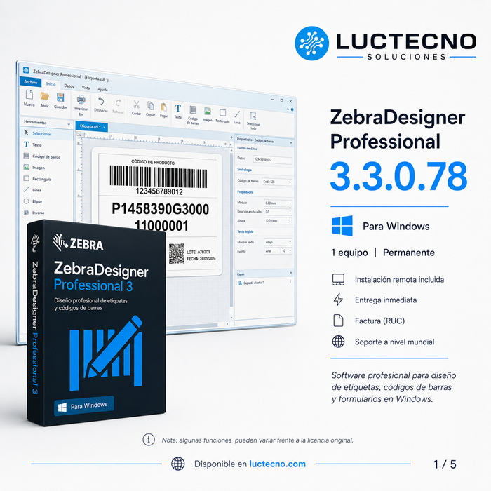 ZebraDesigner Professional 3.3.0.78 para Windows | Diseño de etiquetas, códigos de barras, RFID e impresión Zebra