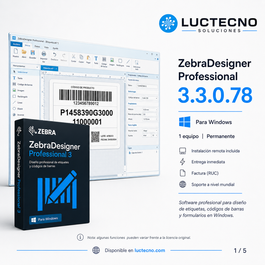 ZebraDesigner Professional 3.3.0.78 para Windows | Diseño de etiquetas, códigos de barras, RFID e impresión Zebra