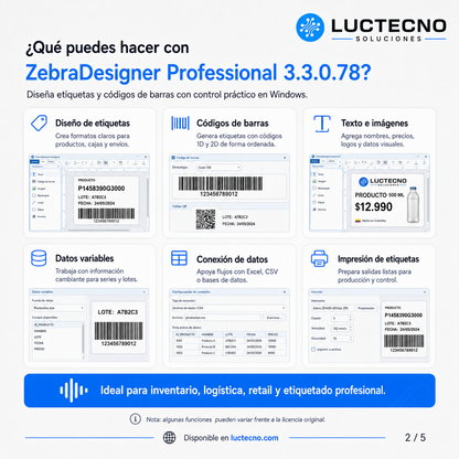 ZebraDesigner Professional 3.3.0.78 para Windows | Diseño de etiquetas, códigos de barras, RFID e impresión Zebra