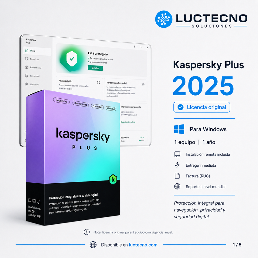 Kaspersky Internet Security / Plus 2025 para Windows | Licencia original, antivirus, firewall y protección total