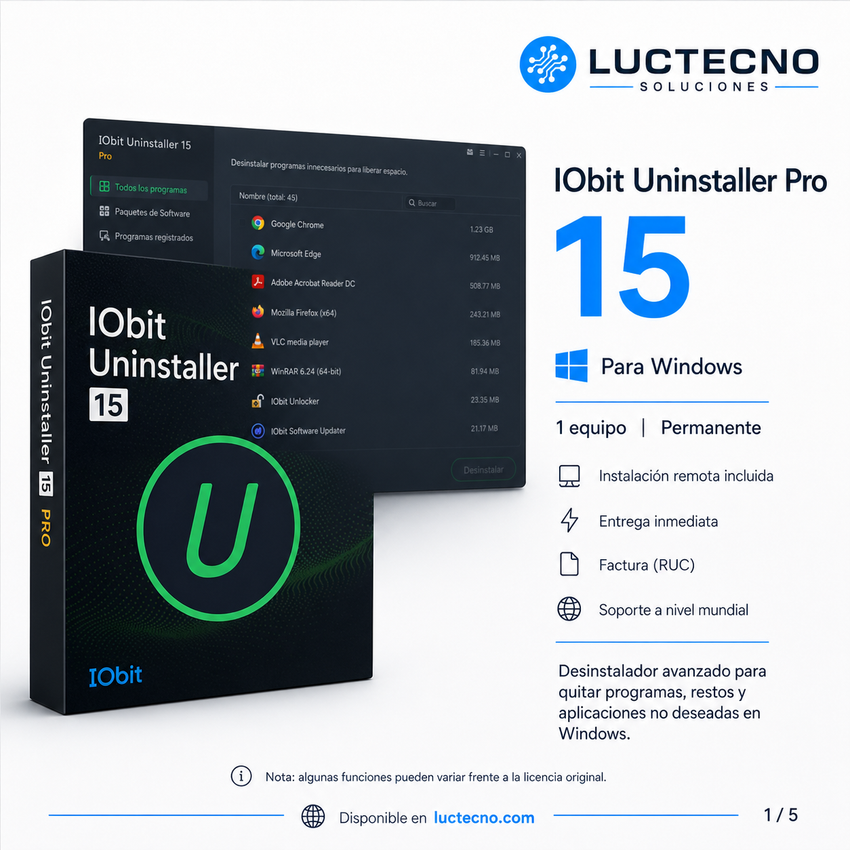 IObit Uninstaller Pro 15 para Windows | Desinstalador avanzado, limpieza de restos y optimización del sistema