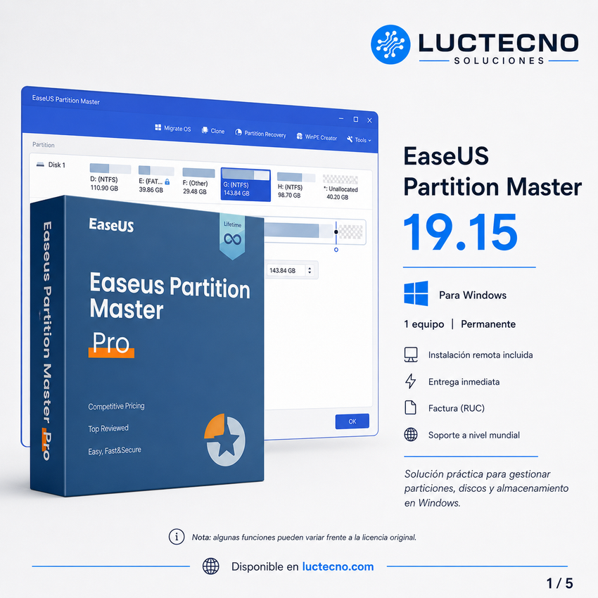EaseUS Partition Master 19.15 para Windows | Gestión de particiones, discos, SSD y migración de sistema