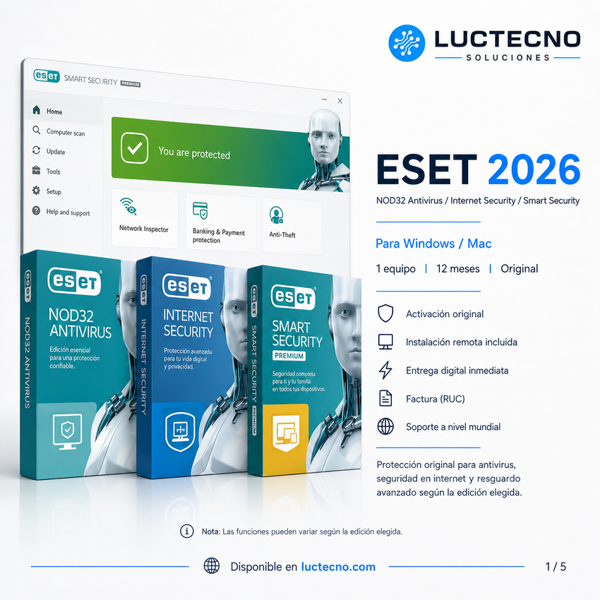 ESET 2026 para Windows y Mac | Licencia original 12 meses, antivirus, internet security y protección avanzada