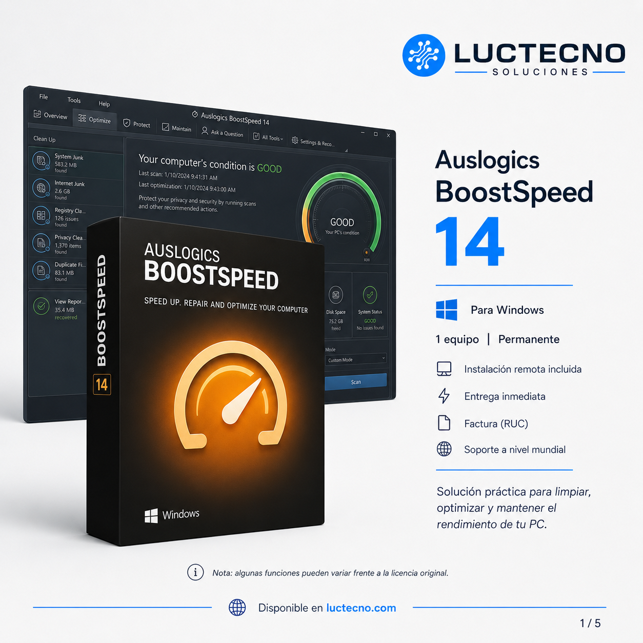 Auslogics BoostSpeed 14 para Windows | Limpieza, optimización, rendimiento y mantenimiento del sistema