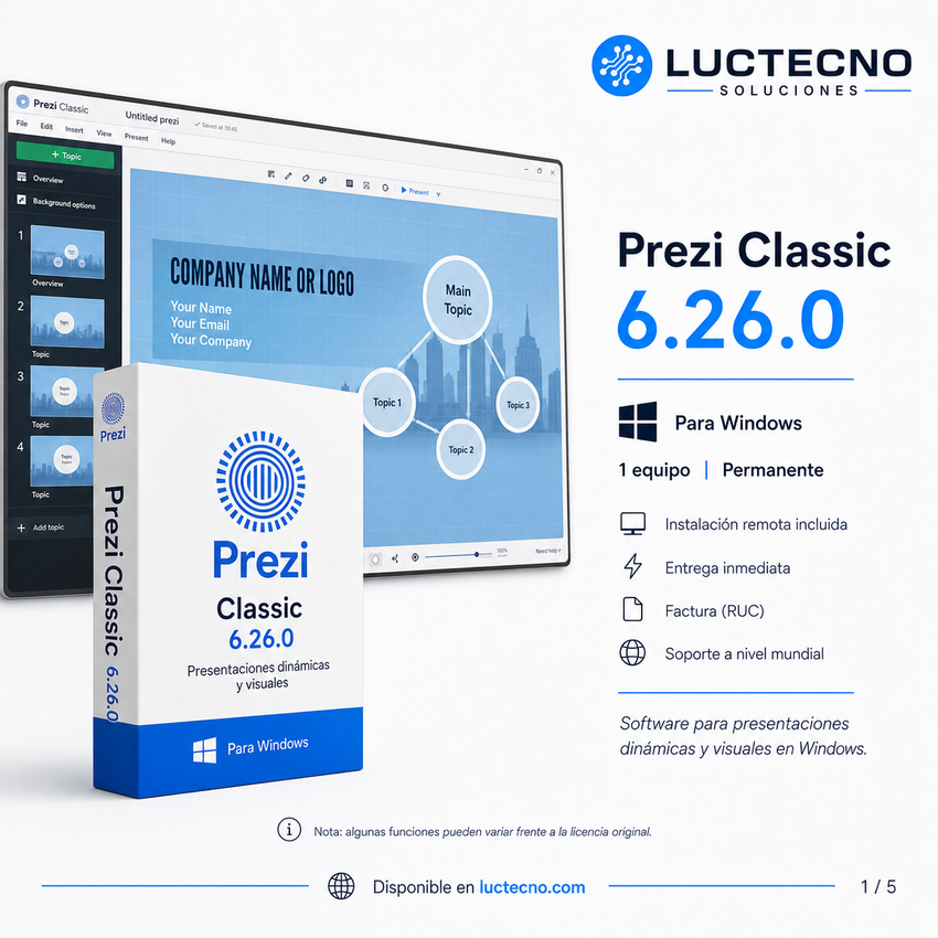 Prezi Classic 6.26.0 para Windows | Presentaciones dinámicas con zoom, rutas visuales y formato clásico