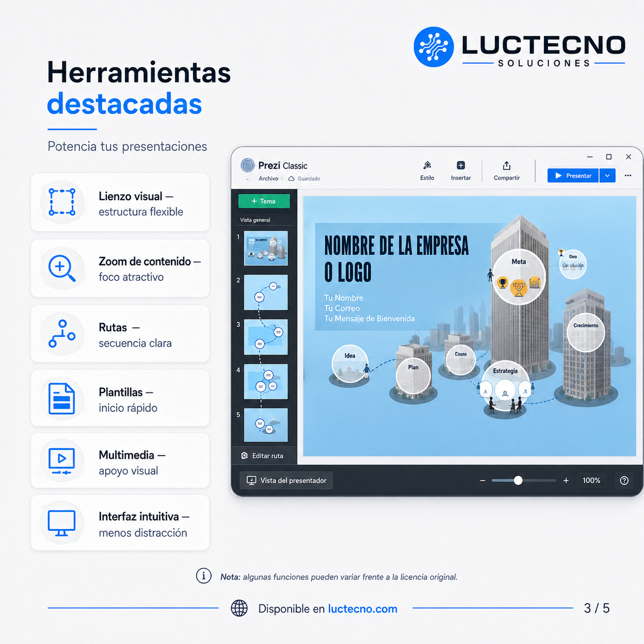 Prezi Classic 6.26.0 para Windows | Presentaciones dinámicas con zoom, rutas visuales y formato clásico