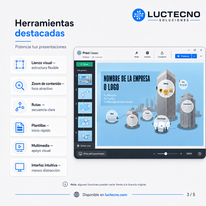 Prezi Classic 6.26.0 para Windows | Presentaciones dinámicas con zoom, rutas visuales y formato clásico