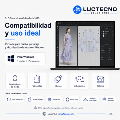 CLO Standalone OnlineAuth 2025 para Windows | Diseño de moda 3D, patronaje digital y simulación textil