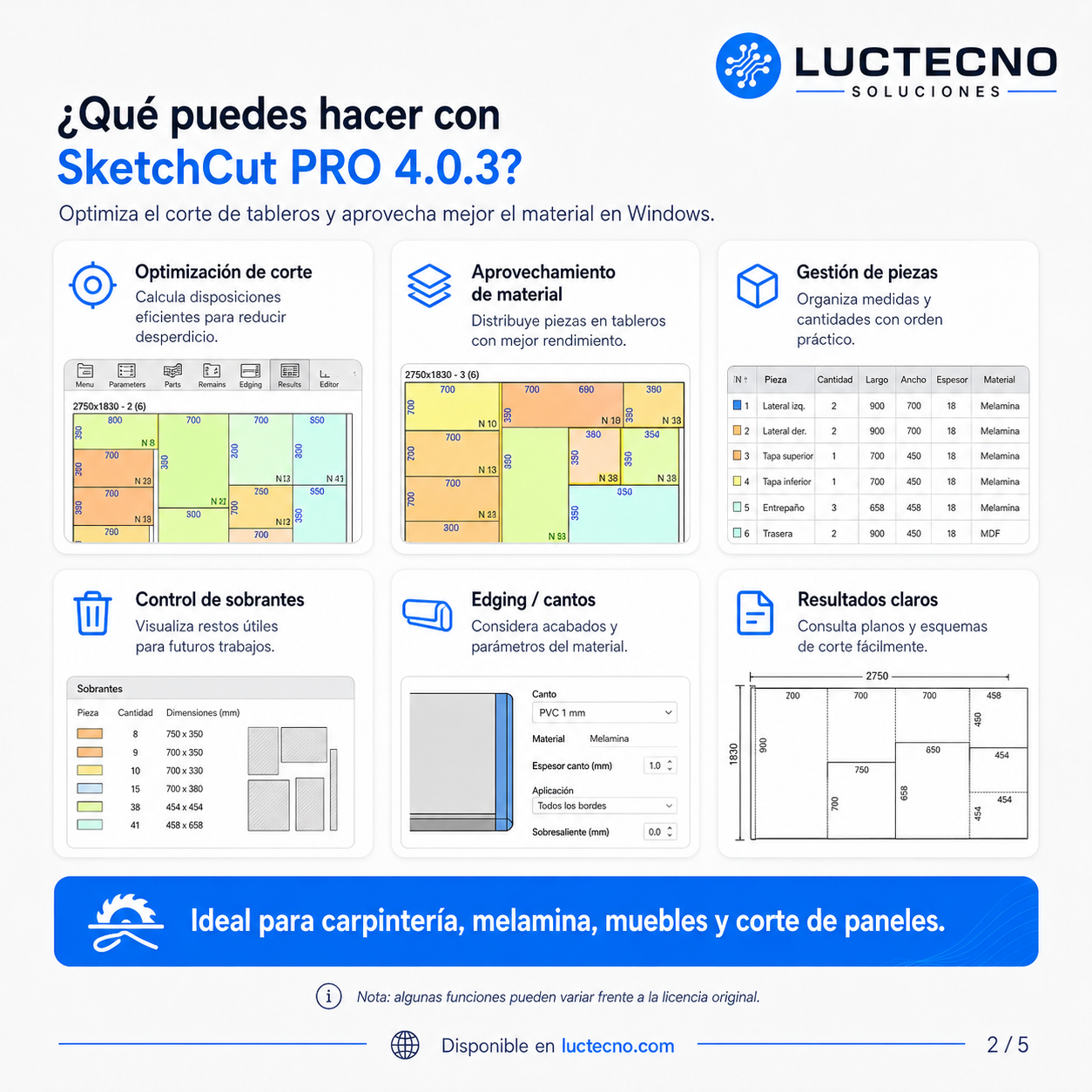 SketchCut PRO 4.0.3 para Windows | Optimización de corte, despiece de tableros y carpintería