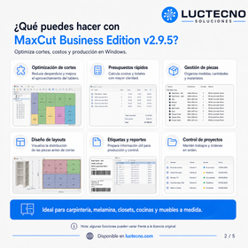MaxCut Business Edition v2.9.5 para Windows | Optimización de corte, despiece, costos y producción de tableros