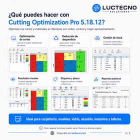 Cutting Optimization Pro 5.18.12 para Windows | Optimización de cortes 1D/2D, despiece, tableros y materiales lineales