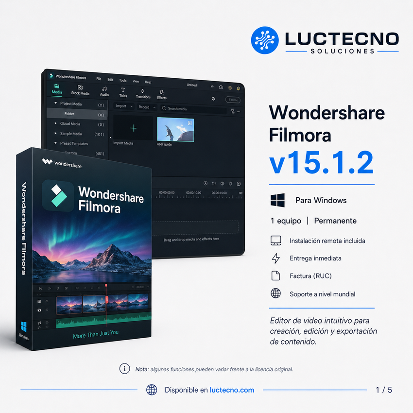 Wondershare Filmora v15.1.2 para Windows | Editor de video, efectos, transiciones y creación de contenido