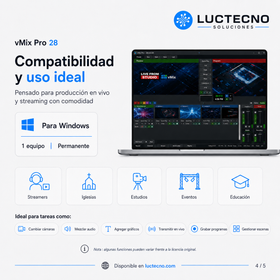 vMix Pro 28 para Windows | Producción en vivo, streaming, multicámara, grabación y replay profesional