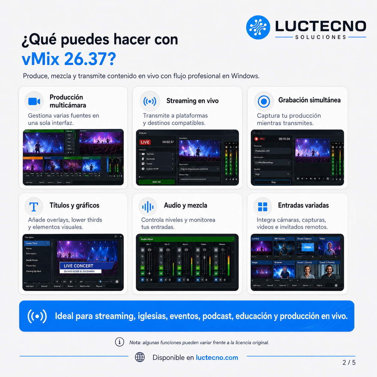 vMix 26.37 para Windows | Producción en vivo, streaming, multicámara y grabación profesional