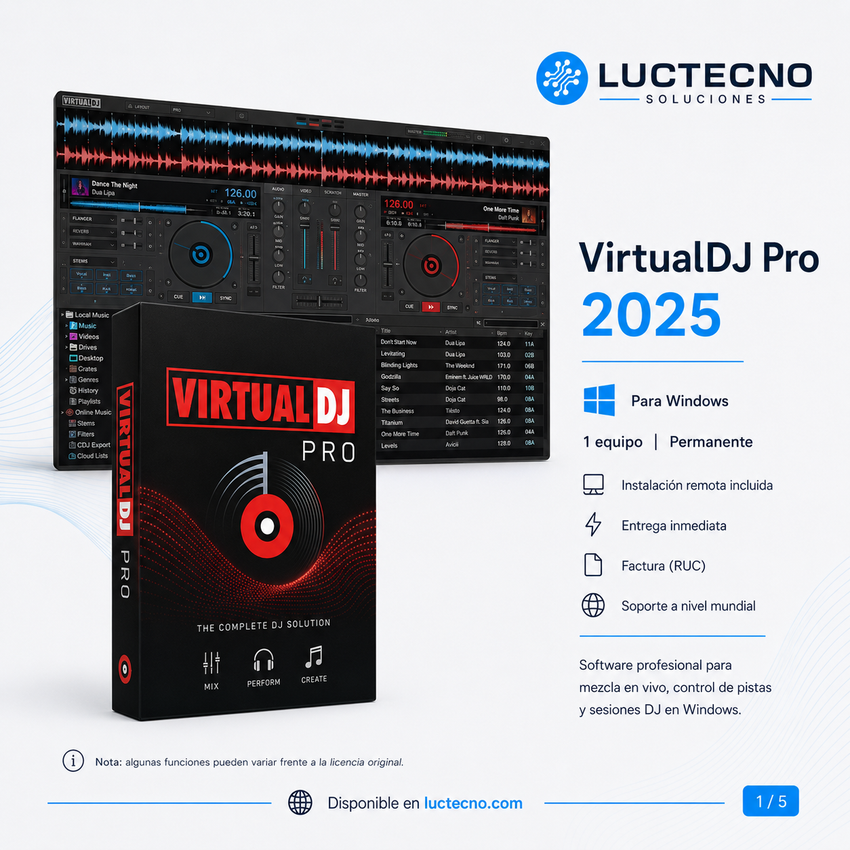VirtualDJ Pro 2025 para Windows | Software DJ profesional, mezcla, stems, video, karaoke y controladores