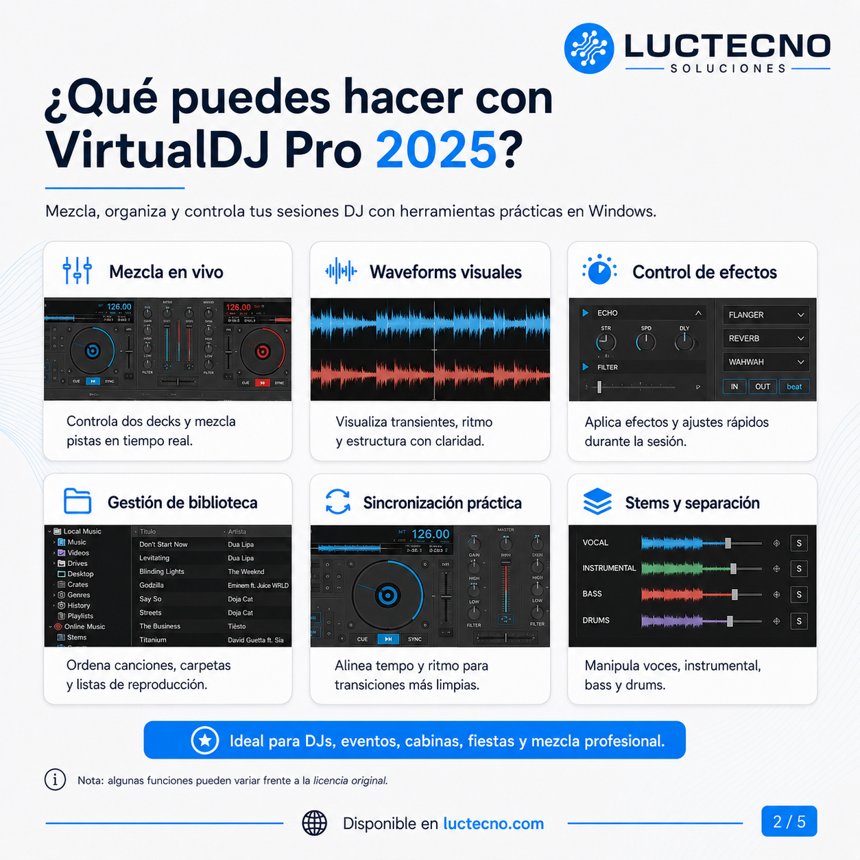 VirtualDJ Pro 2025 para Windows | Software DJ profesional, mezcla, stems, video, karaoke y controladores