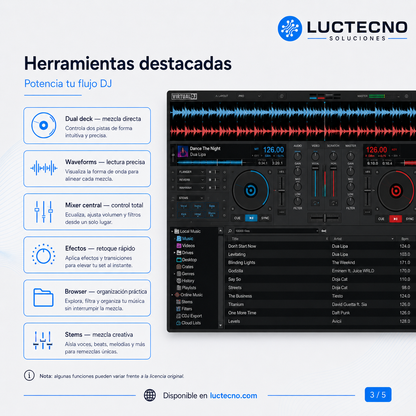 VirtualDJ Pro 2025 para Windows | Software DJ profesional, mezcla, stems, video, karaoke y controladores