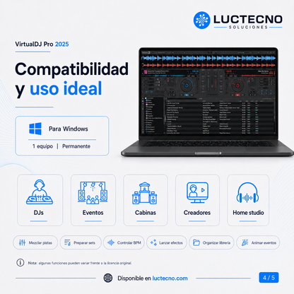 VirtualDJ Pro 2025 para Windows | Software DJ profesional, mezcla, stems, video, karaoke y controladores