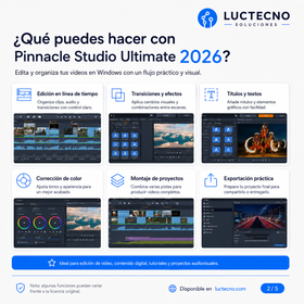 Pinnacle Studio Ultimate 2026 para Windows | Edición de video, 4K, efectos, color, multicámara y producción audiovisual