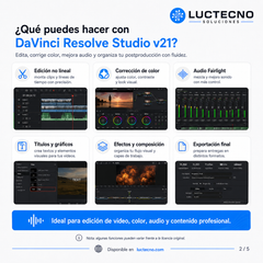 DaVinci Resolve Studio v21 para Windows y Mac | Edición de video, color, VFX, audio, IA y postproducción profesional