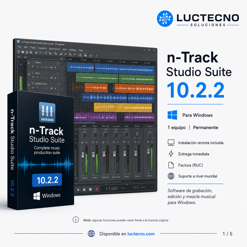 n-Track Studio Suite 10.2.2 para Windows | Grabación multipista, mezcla, mastering, MIDI, efectos e IA musical