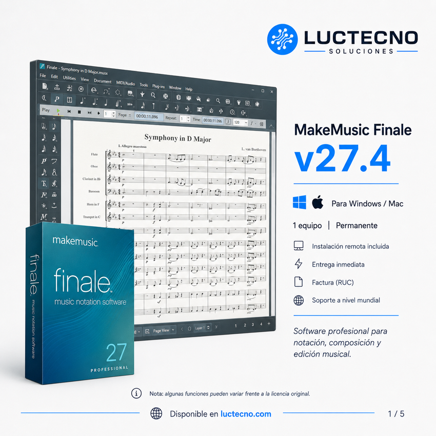 MakeMusic Finale v27.4 para Windows y Mac | Notación musical, partituras, composición, arreglos y edición profesional
