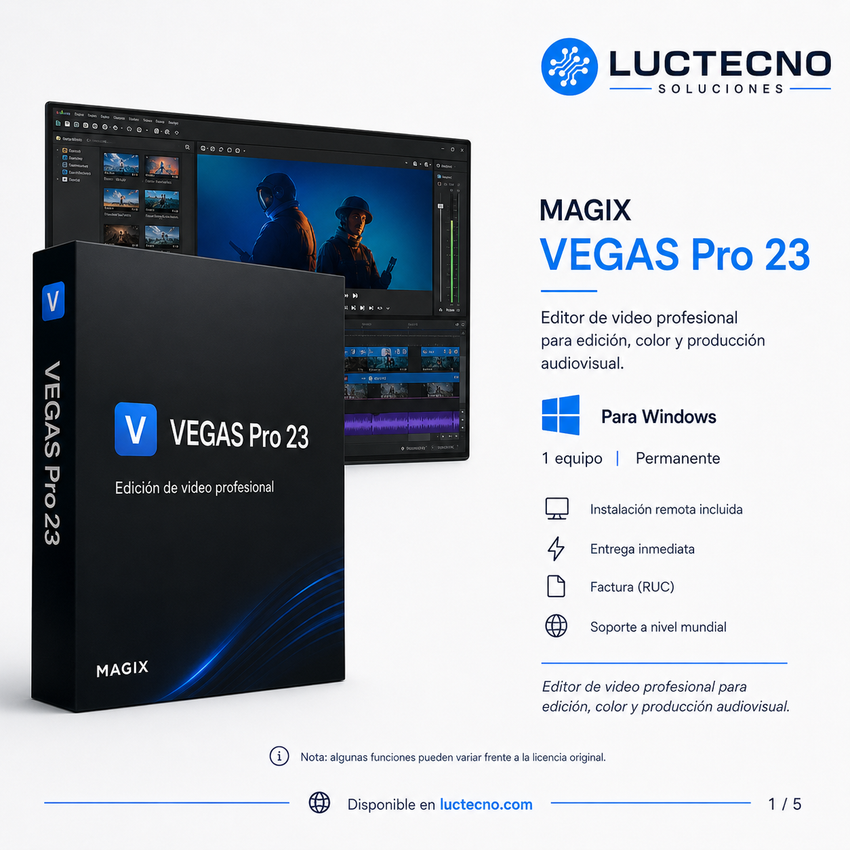 MAGIX VEGAS Pro 23 para Windows | Edición de video profesional, IA, color, audio, efectos y producción audiovisual
