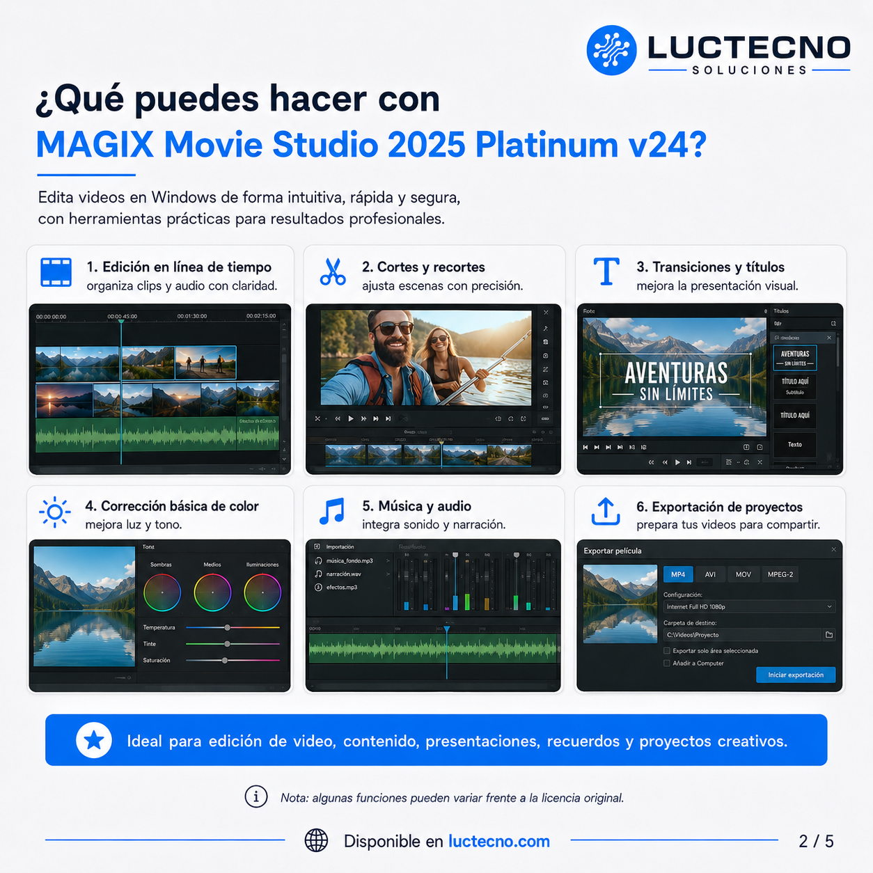 MAGIX Movie Studio 2025 Platinum v24 para Windows | Edición de video, 4K, efectos, color, audio y contenido para redes