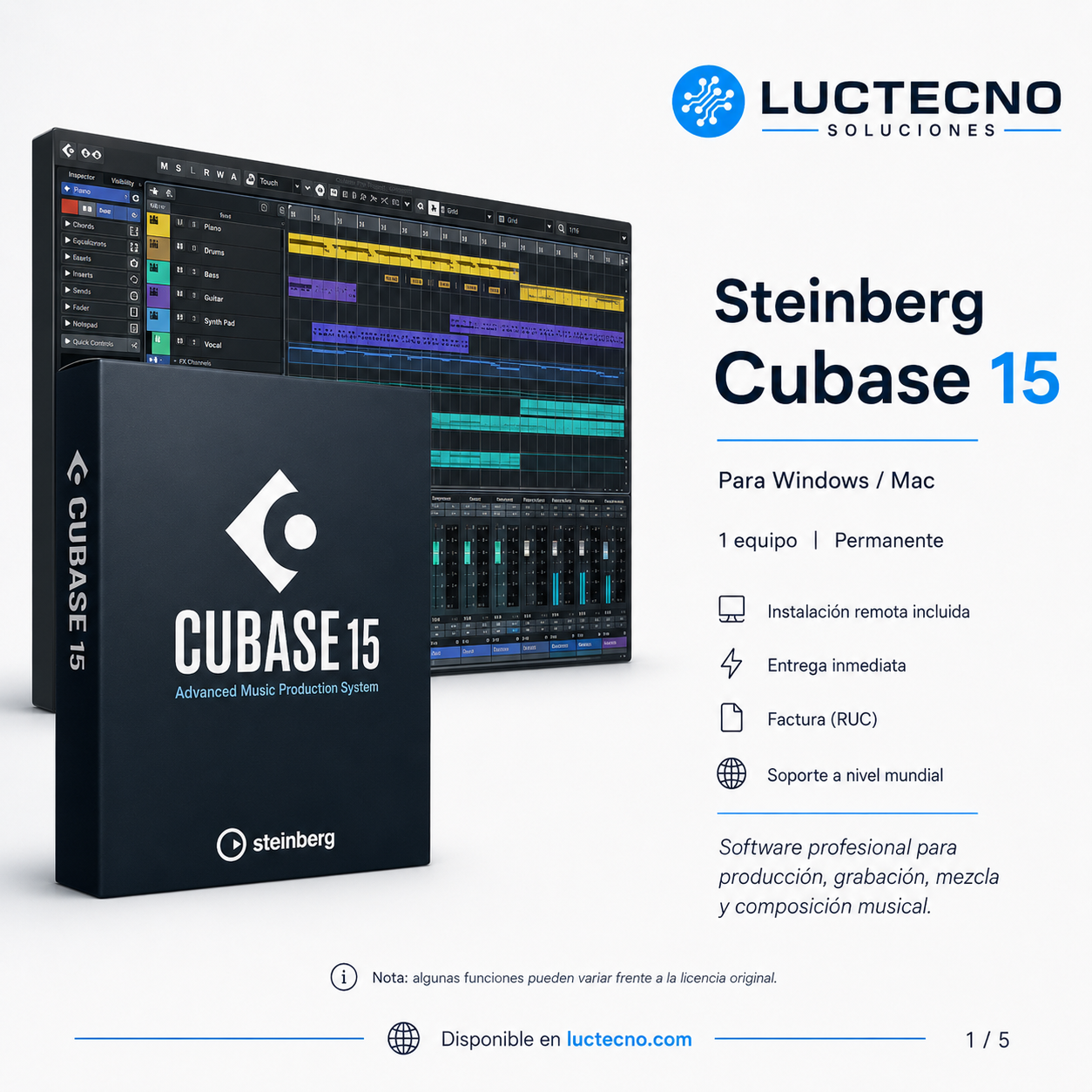 Steinberg Cubase 15 para Windows y Mac | Producción musical, grabación, mezcla, MIDI, VST e IA para audio profesional