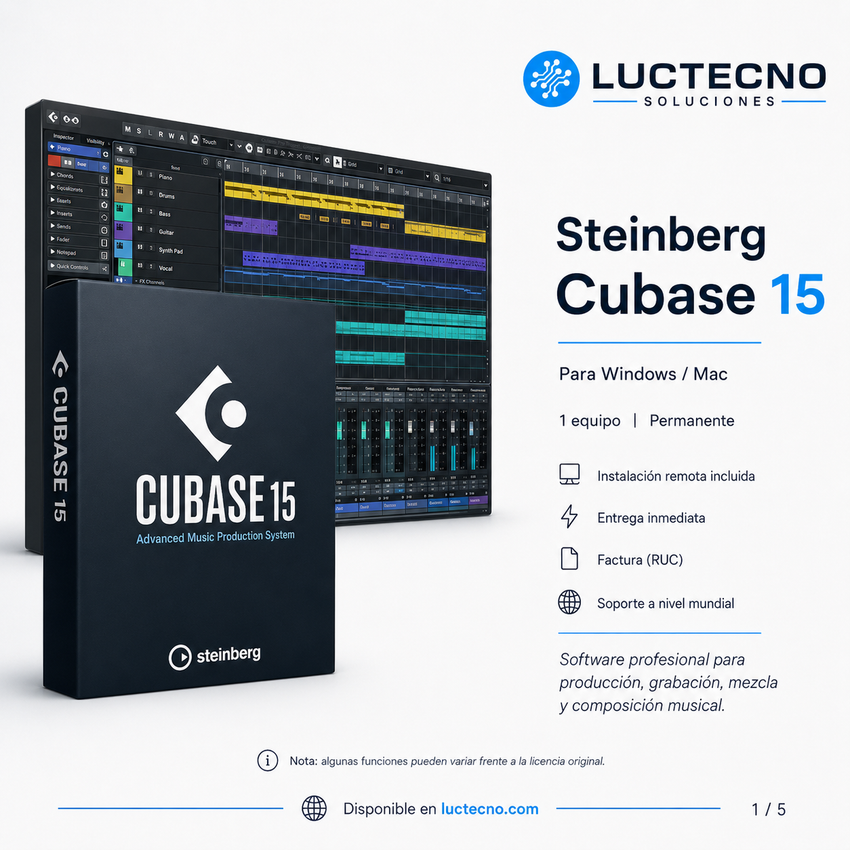 Steinberg Cubase 15 para Windows y Mac | Producción musical, grabación, mezcla, MIDI, VST e IA para audio profesional