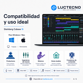 Steinberg Cubase 15 para Windows y Mac | Producción musical, grabación, mezcla, MIDI, VST e IA para audio profesional