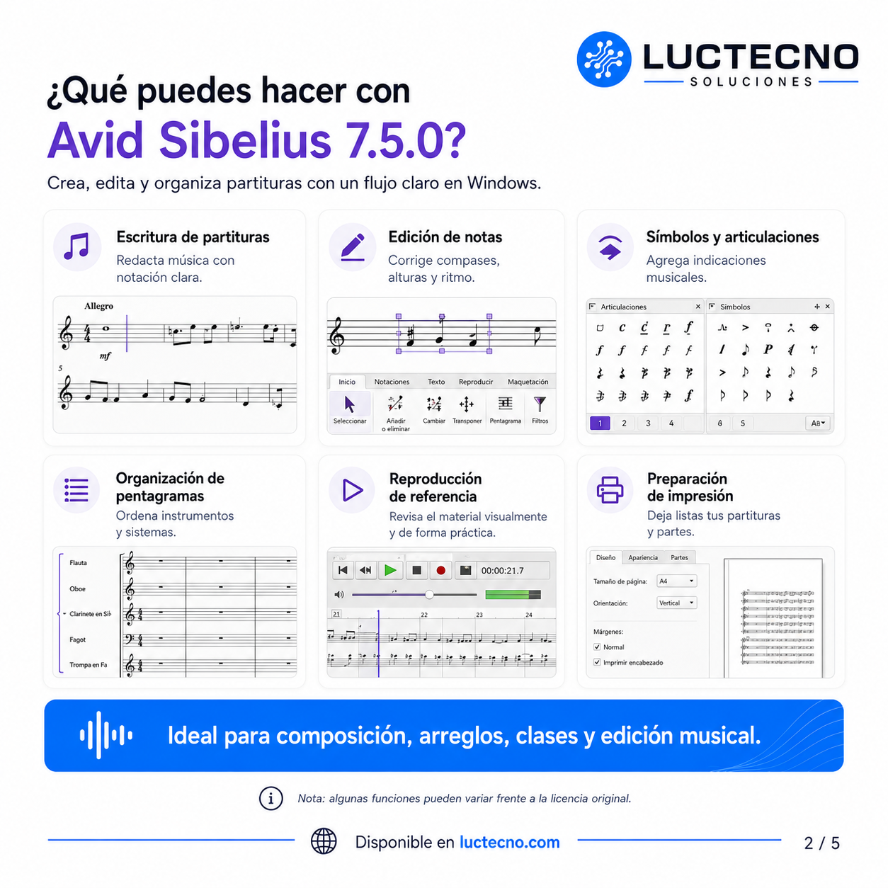 Avid Sibelius 7.5.0 para Windows | Notación musical, partituras, composición, arreglos y edición profesional