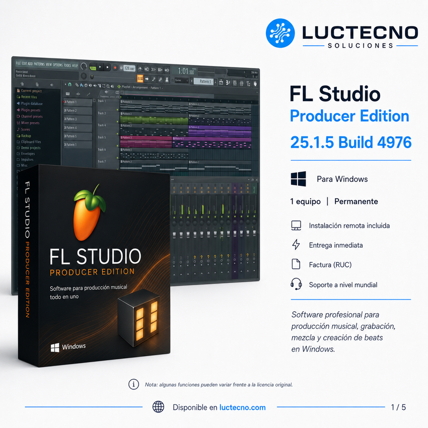 FL Studio Producer Edition 25.1.5 Build 4976 para Windows | 1 Equipo Permanente, producción musical, beats, grabación, mezcla y mastering