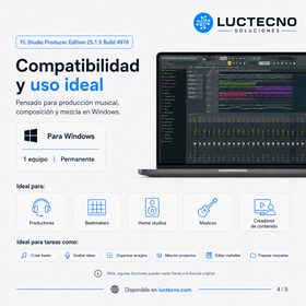FL Studio Producer Edition 25.1.5 Build 4976 para Windows | 1 Equipo Permanente, producción musical, beats, grabación, mezcla y mastering