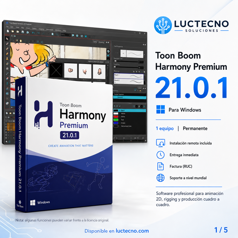 Toon Boom Harmony Premium 21.0.1 para Windows | Animación 2D profesional, rigging, cut-out, dibujo, efectos y producción audiovisual