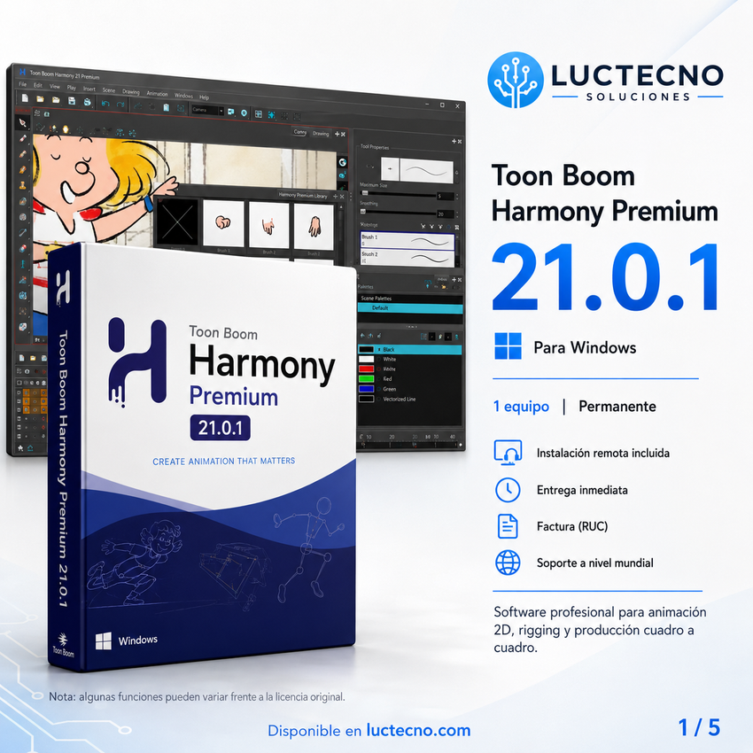Toon Boom Harmony Premium 21.0.1 para Windows | Animación 2D profesional, rigging, cut-out, dibujo, efectos y producción audiovisual
