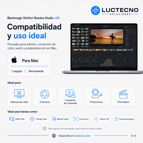 Blackmagic DaVinci Resolve Studio v20 para Mac | Edición de video, color, VFX, audio, IA y postproducción profesional