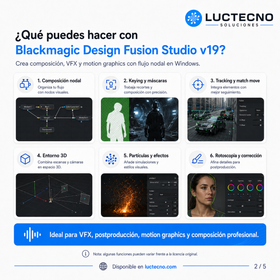 Blackmagic Design Fusion Studio v19 para Windows | VFX, composición nodal, motion graphics, 3D, keying y postproducción profesional