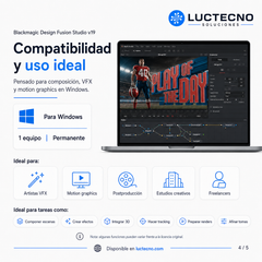 Blackmagic Design Fusion Studio v19 para Windows | VFX, composición nodal, motion graphics, 3D, keying y postproducción profesional