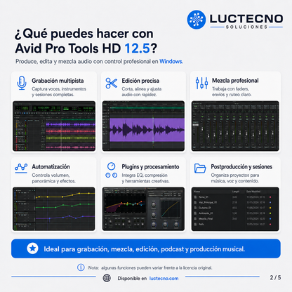Avid Pro Tools HD 12.5 para Windows | Grabación profesional, mezcla, edición de audio, MIDI y postproducción